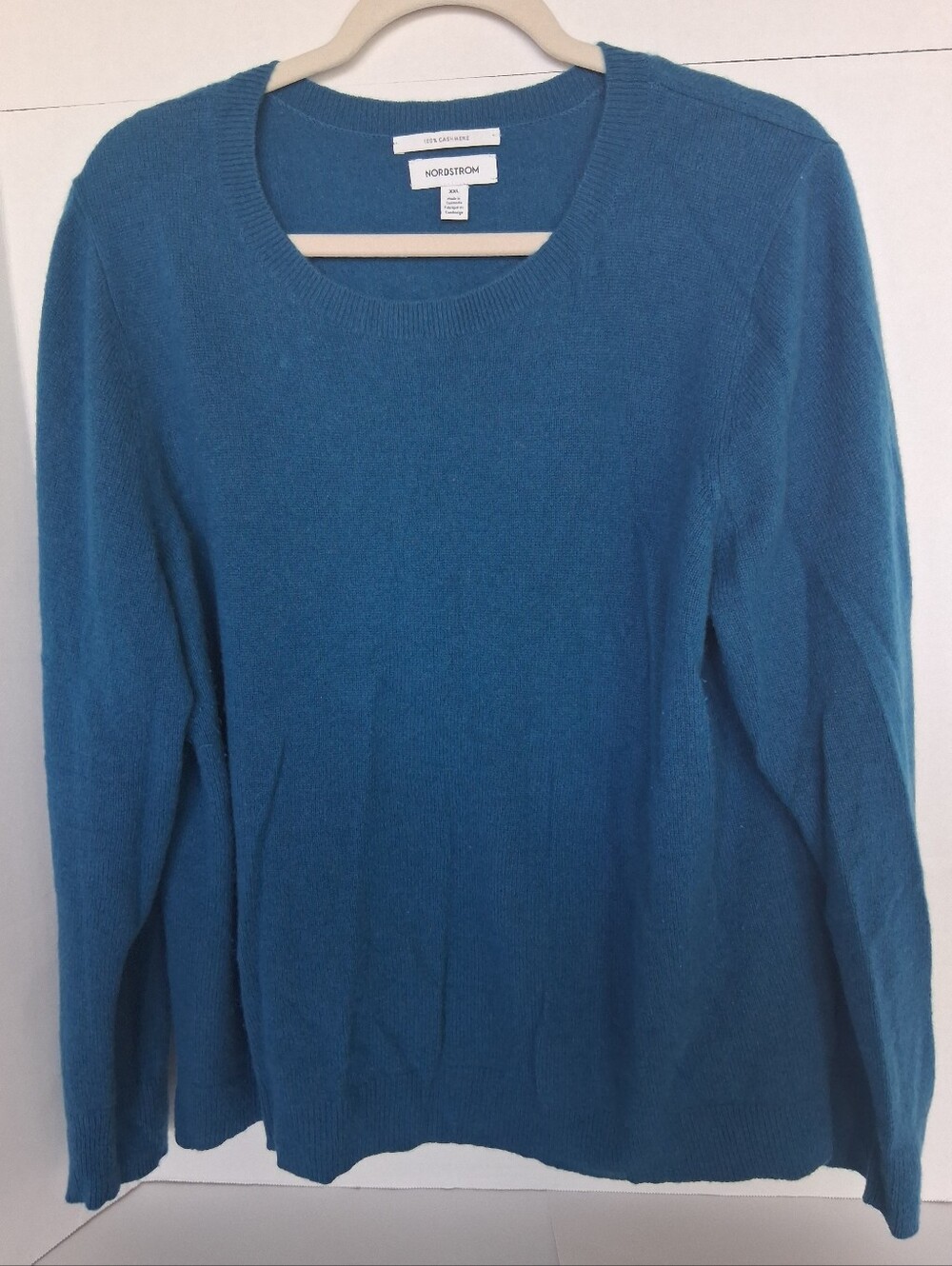 Nordstrom Teal Crewneck Cashmere-Blend Sweater